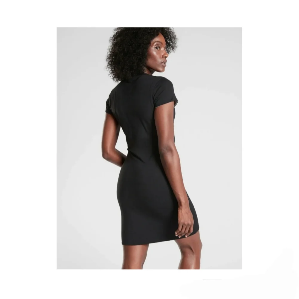 Athleta Destina Reversible Dress Black Gray Small Tall ST Knit Short Sleeve NWT